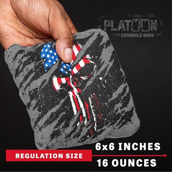 5 Platoon Series Cornhole Tournament Bags American Flag Skull Design Gray - Picture 2 of 8